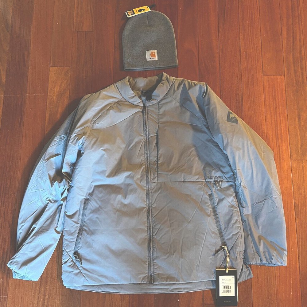 Burton New Woman's Lt Blue Thermacore Winter Jacket XL + Matching Carhartt Hat